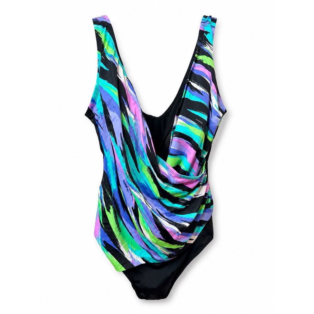 Inches Away 22W Tummy Control One Piece Swimsuit Draped Surplice Plus